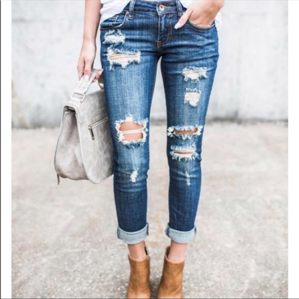 Vici distressed skinny girlfriend jean.